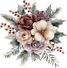 Watercolor winter bouquet, winter flowers, generative AI