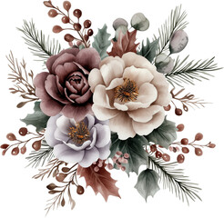 Watercolor winter bouquet, winter flowers, generative AI