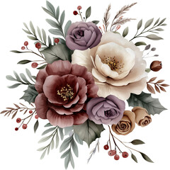 Watercolor winter bouquet, winter flowers, generative AI