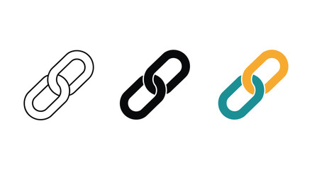 Hyperlink connection link icon symbol set vector illustration showing three styles outline flat color
