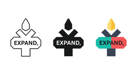 Expand growth symbol icon set outline solid color styles abstract directional signpost vector illustrations.