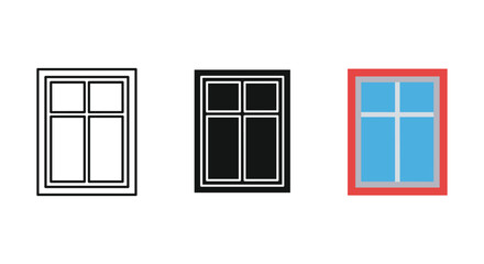 Classic four pane window icon symbol design element illustrating residential building frame architecture detail.