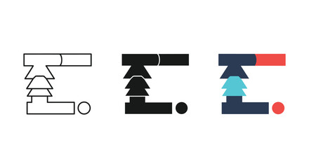 Abstract geometric mechanism icon logo symbol design element illustrating engineering structure or system part.