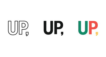 Up word typography text icon symbol design element representing direction or upward movement status indicator.