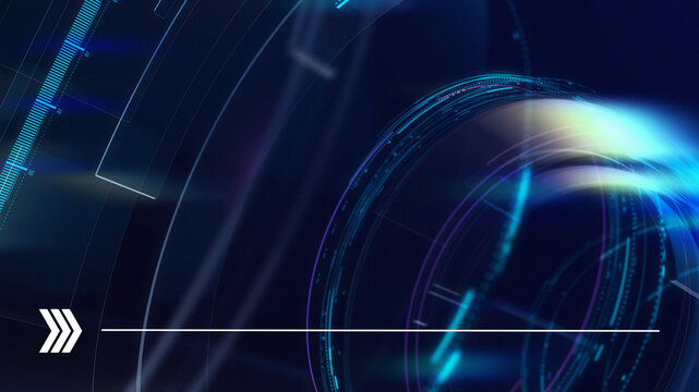 Futuristic digital interface background with glowing blue rings, technology dashboard elements, abstract data motion lines, and modern sci-fi design - Powered by Adobe