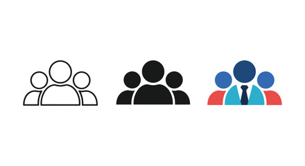 Group people icon set linear black and color styles business team symbol isolated on white background
