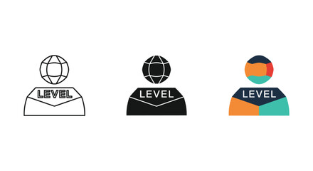 Level ranking icon set showing user expertise achievement concept with globe and different styles