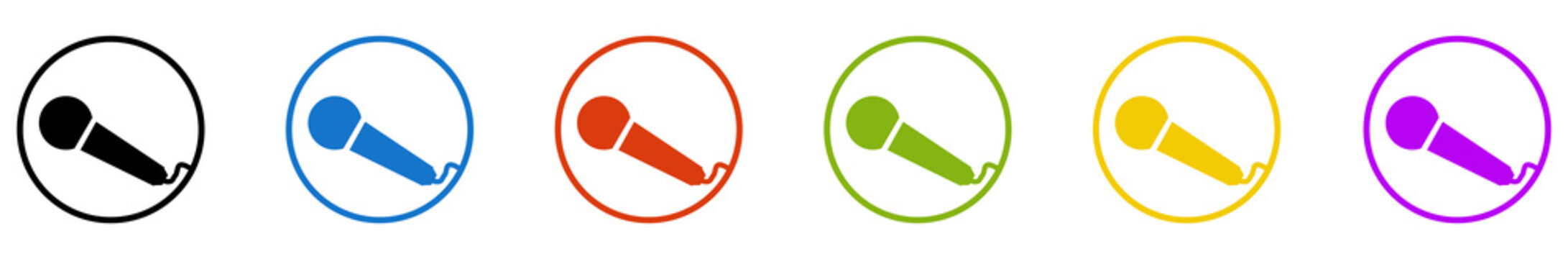Banner mit 6 farbigen Icons im Kreis: Mikrofon oder Aufnahme