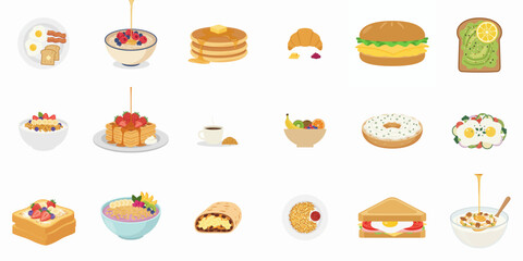 Flat Style Delicious and Colorful Various Breakfast Food Illustration Collection