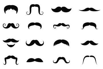 Collection of various black mustache silhouettes and icons