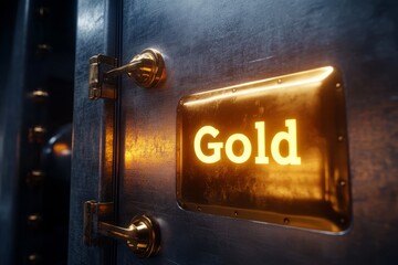 Door with a gold sign indicating a specific room or area in a building interior