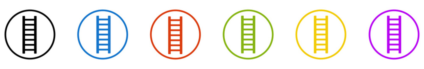 Banner mit 6 farbigen Icons im Kreis: Leiter oder Aufstieg