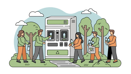 People engaging in environmentally conscious activity at a modern recycling