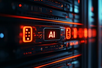 Close up image of a computer server with various components and connections visible