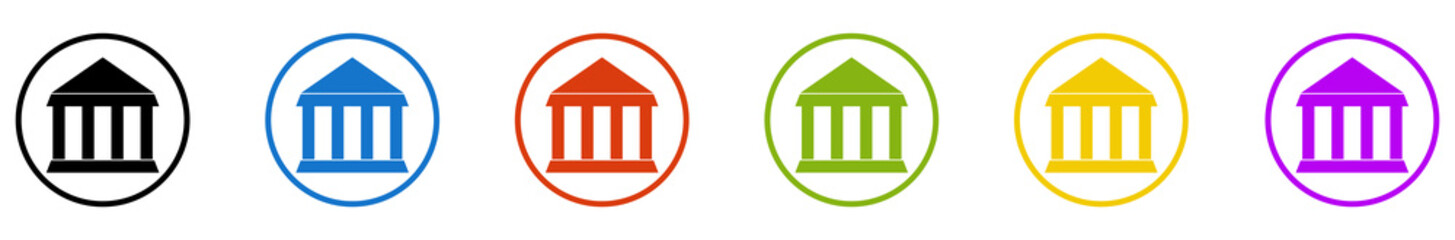 Banner mit 6 farbigen Icons im Kreis: Museum, Gericht oder Sehensw&uuml;rdigkeit