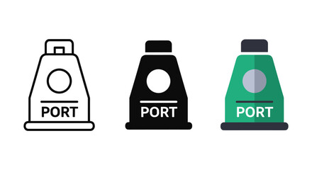Port icon set in different styles and colors