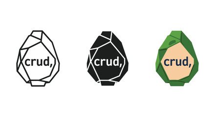 Crud logo design variations in different colors and styles