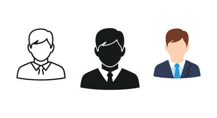 Three businessmen icons in different styles