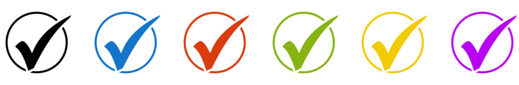 Banner mit 6 farbigen Icons im Kreis: Auswahl oder Best&auml;tigung