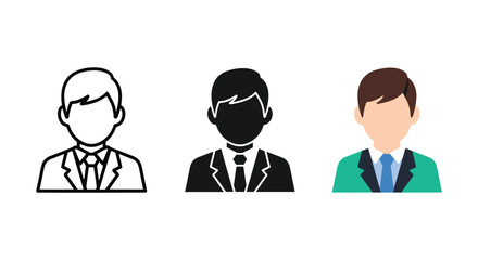 Three businessmen icons in different styles