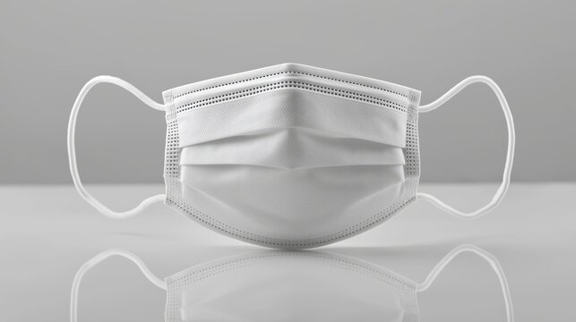 White medical face mask resting on a reflective white surface for healthcare concept in the color of the year 2026 - Powered by Adobe
