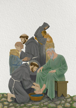 Saint Francis of Assisi and the kiss of the leper, the fraternal embrace.