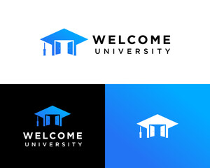The logo design is about a university hat and a wide open door.