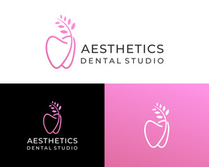 Elegant Pink Tooth and Leaf Logo for Aesthetic Dental Studio Branding