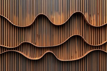 Wavy wood paneling with vertical slats and rhythmic curves for modern design