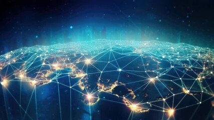 A digital representation of the internet as a global network with interconnected nodes.
