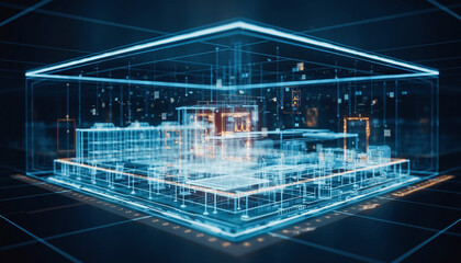 Abstract CPU Blueprint: A stunning visualization of a CPU, showcasing the intricate architecture of a central processing unit, with data flowing through it.