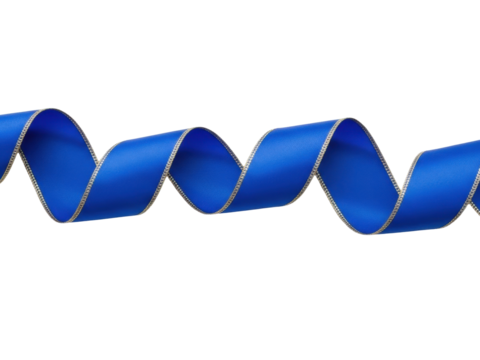 Isolated blue ribbon with gold trim, folded in gentle waves for decoration and crafting use - Powered by Adobe