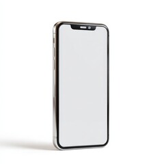 Minimalist smartphone with white blank screen displayed at an angle