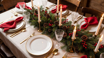 Festive Holiday Table Setting with Warm Light