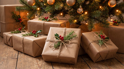 Rustic Christmas Gifts Under Festive Tree