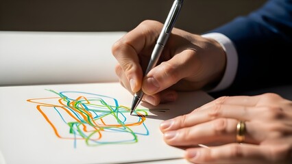 Naklejka premium Hands untangling a colorful mess of plastic cable ties