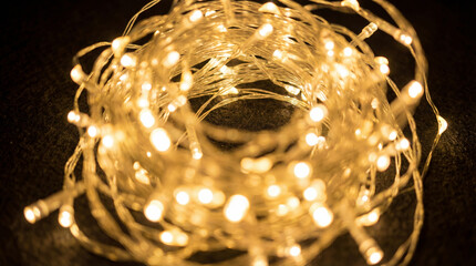 Warm Fairy Lights Against Dark Background