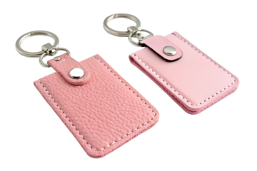 Pink Leather Keychain Holder Set – Cute Minimalist Key Ring Accessories for Women
