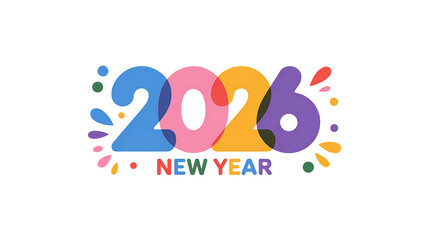 Bright and colorful '2026 new year' design with bold typography and festive bubbles
