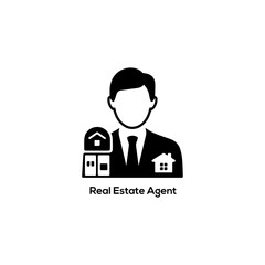 Real Estate Agent and Broker Icon: Simple Silhouette Vector for Property Sales, Home Brokerage, and Buying Service
