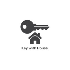 Real Estate Key and House Icon: Simple Silhouette Vector for Property Ownership, Buying, Selling, and Home Access
