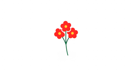 Three red pixel art flowers isolated on transparent background