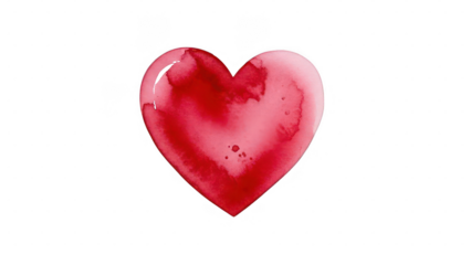 Watercolor red heart isolated on transparent background
