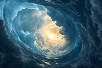 Dramatic Sky Vortex Artwork &ndash; Storm Cloud Swirl with Radiant Light