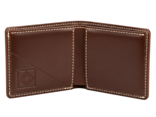 Isolated brown leather wallet on display for sale in a store or online boutique shop