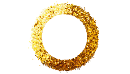 A sparkling, golden ring of glitter surrounds a stark black circular void