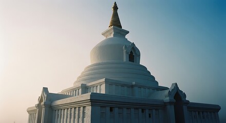 Serene White Pagoda Under a Clear Blue Sky.