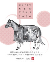2026年午年　馬の水墨画イラスト　和風年賀状テンプレート　ベクター素材