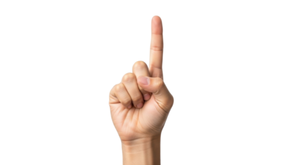 Isolated hand pointing up, finger pointing up indicating number one or attention gesture