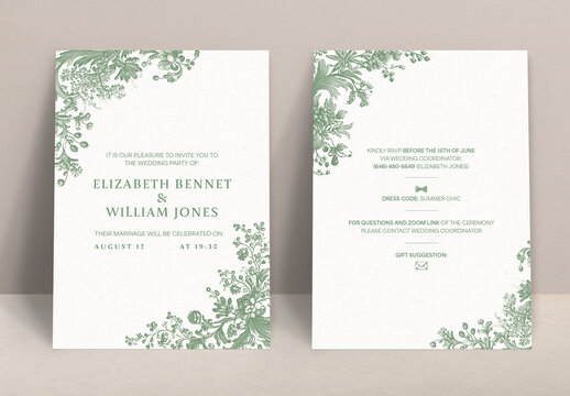 Romantic, vintage wedding invitation template